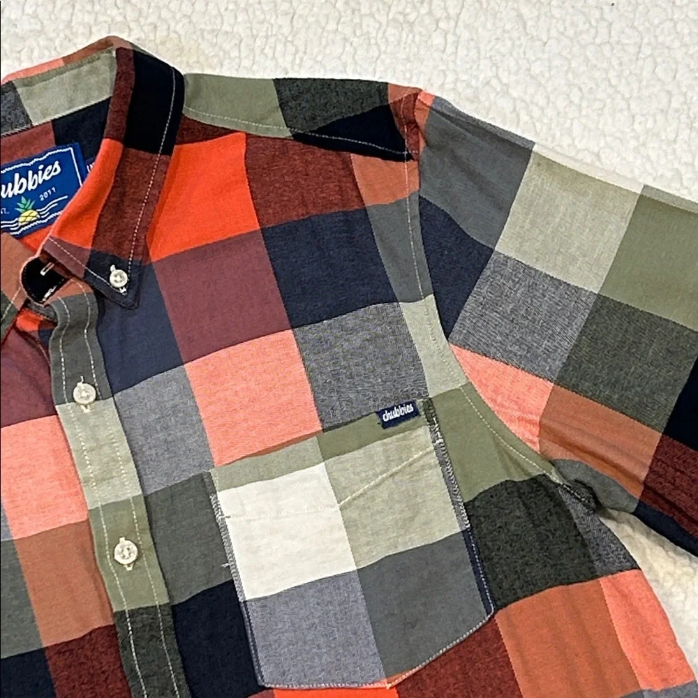 Chubbies Men's Long Sleeve Plaid Button Down Flannel Shirt Large Red Blue Green